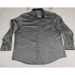 Tasso Elba Mens XXL Grey Blue Micro Pattern Long Sleeve Button Down‎ Shirt 0402